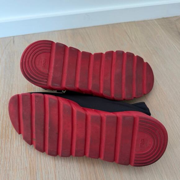 Fendi Roma Amor Sneakers Black Red Men’s Size 11 Designer Knit Shoes
